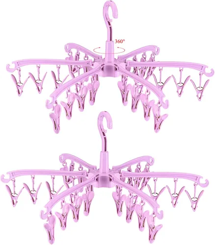 Estante de secado plegable BONYCUST con 24 clips para secar calcetines, lencería, ropa de bebé, toallas. Estante giratorio para calcetines 2 piezas