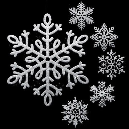 Miniatura 20 de Sratte Paquete de 24 adornos de copos de nieve grandes con purpurina de 12 pulgadas, decoración gigante de plástico para colgar en invierno, Plata