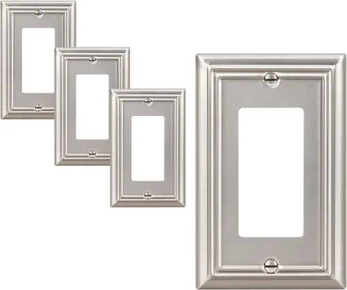 DEWENWILS Paquete de 4 cubiertas de pared de metal, placas de pared decorativas para receptáculos, salida GFCI, interruptor de atenuación, níquel