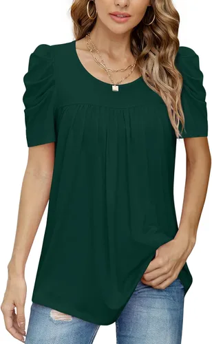 Miniatura 4 de Anydeer Camiseta casual de verano para mujer, manga abombada, cuello en V, blusa suelta, suéter de moda