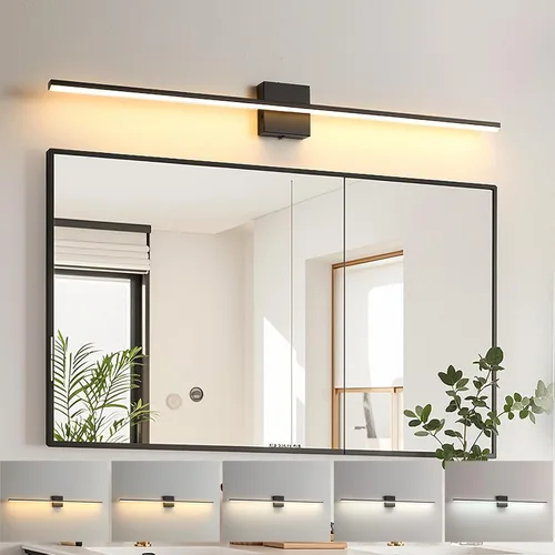 Miniatura 22 de Lámpara de tocador de baño moderna de 24 pulgadas, lámpara de baño negra de 18W sobre espejo, aplique de pared LED regulable de 5CCT para espejo