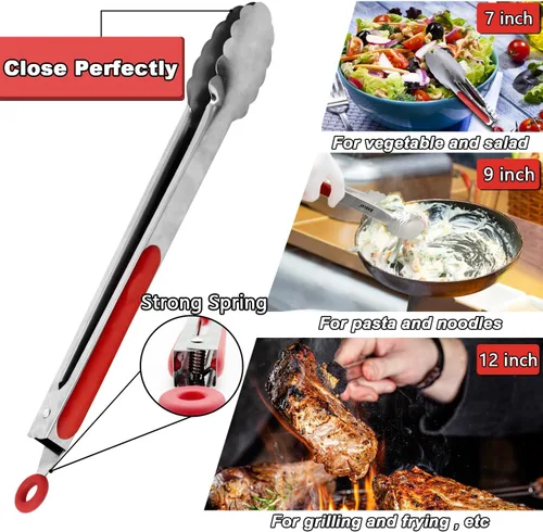 Miniatura 7 de Anaeat Pinzas de barbacoa resistentes de alta calidad para parrilla de cocina y barbacoa, pinzas de bloqueo de acero inoxidable antideslizantes de 3