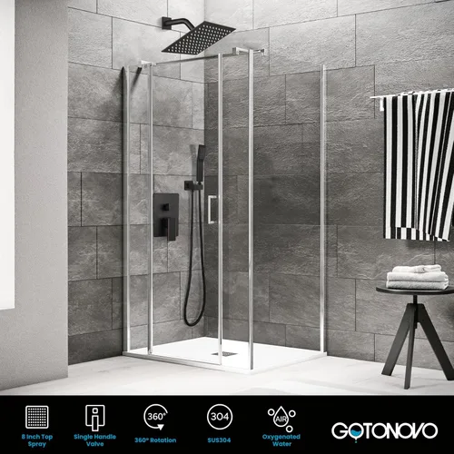 Miniatura 5 de gotonovo Sistema de ducha de lluvia para baño, cabezal de ducha de lluvia y juego de mango, ducha montada en la pared, combo completo de latón