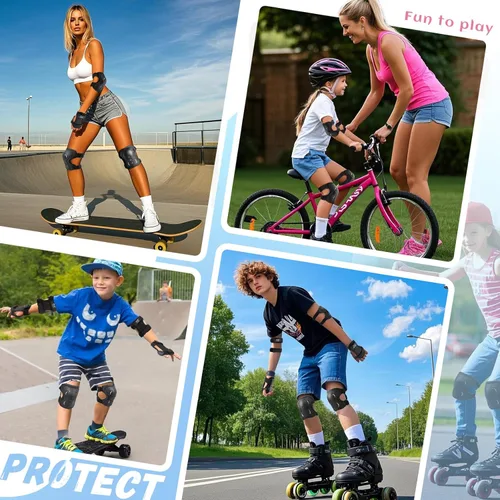 Miniatura 8 de Rodilleras para niños/jóvenes/adultos, coderas con protectores de muñeca, conjunto de equipo de protección de 6 piezas para patinaje sobre ruedas