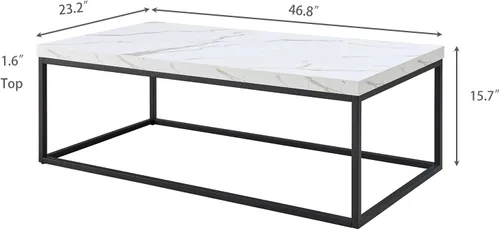 Miniatura 2 de CENSI Mesa de centro otomana de mármol blanco de 47 pulgadas para sala de estar, rectangular estilo industrial moderno, madera y metal (mármol)