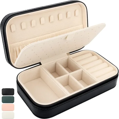 DesignSter Joyero de viaje, estuche de joyería portátil de piel sintética, cajas de joyería pequeñas para regalos, organizador de joyas de viaje