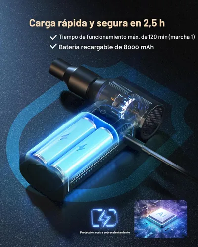 Miniatura 7 de Plumero de Aire Comprimido, 130,000RPM Plumero Eléctrico Inalámbrico Ultrapoderoso con Batería Recargable de 8000mAh, Soplador de Aire Ajustable