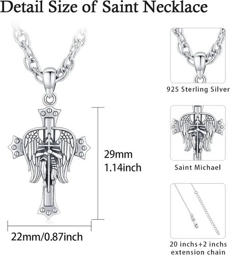 Miniatura 2 de Brisskaari Collar ovalado de San MiguelSan Cristóbal para mujeres y hombres plata de ley 925 collar con colgante de amuleto de San Patricio arcángel