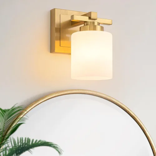 Miniatura 19 de 1 Luminaria Moderna de Baño sobre Espejo, Luces de Tocador Negro Dorado para Apliques de Pared de Baño con Pantallas de Vidrio Blanco Lechoso