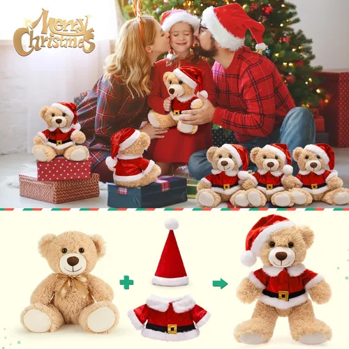 Miniatura 8 de MaoGoLan - 10 unidades de osos de peluche navideños, osos de peluche de 14'' con trajes clásicos de Santa - Camisa y sombrero removibles, se ajustan