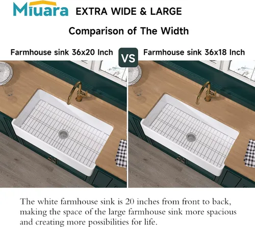 Miniatura 44 de Miuara Fregadero de Granja Negro de 33 Pulgadas - Fregadero de Cocina Grande de Frente con Delantal Tazón Individual 33"x18"x10", Instalación Bajo