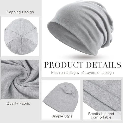 Miniatura 7 de SATINIOR Gorro holgado de 4 piezas para dormir gorro de dormir de punto de calavera holgada gorro de dormir para hombres y mujeres azul gris