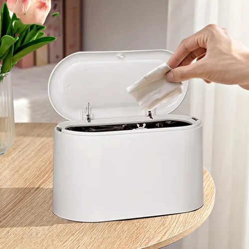 Miniatura 10 de LTWQLing - Bote de basura pequeño de plástico con tapa - Papelera emergente de 2 L para tocador de baño, escritorio, mesa o mesa auxiliar - Para
