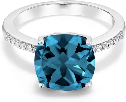 Miniatura 48 de Gem Stone King Anillo de compromiso de plata de ley 925 con piedra preciosa de corte cojín de 0.39 pulgadas Anillo de compromiso de aniversario
