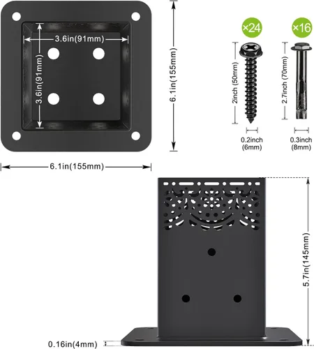Miniatura 5 de Insaga Base decorativa de poste de 4 x 4 para hormigón, soporte de poste de 4 x 4 con base de 0.157 pulgadas de grosor, soportes de poste de C-4