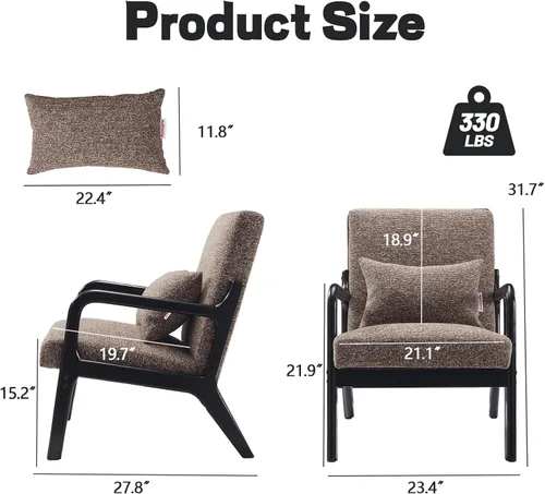 Miniatura 2 de Achicsofar Silla decorativa moderna de mediados de siglo con almohada de apoyo lumbar, patas de madera, tapizadas de piel sintética, cómodo cojín
