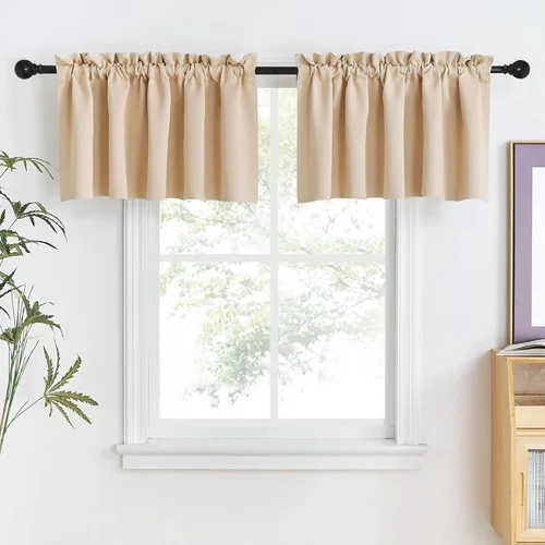 Miniatura 19 de NICETOWN Home Fashion - Cortinas de cocina con bolsillo para poste, cenefa festoneada a medida, cenefa festoneada sólida para ventana de Marrón