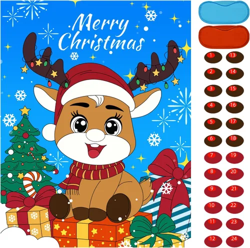 Miniatura 11 de Juegos de Navidad EMPOF - Pin The Heart Juegos de Manualidades Navideñas para Niños y Familias, Linda Decoración de Pared, Artículos de Fiesta