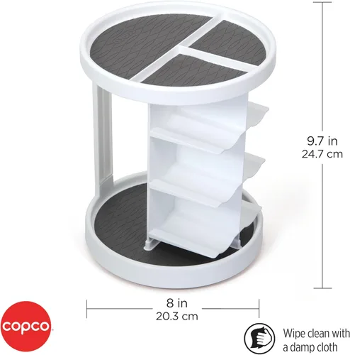 Miniatura 2 de Copco Tocadiscos de vitaminas de 2 niveles blanco y gris con 6 cunas para vitaminas, suplementos, etc. con agarre antideslizante y capas apiladas