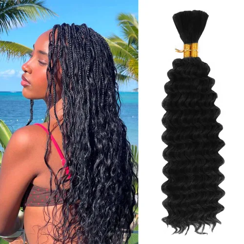 Miniatura 15 de Cabello bohemio para trenzar de 18 pulgadas, 2 paquetes de cabello ondulado profundo a granel para trenzas bohemias, sin trama, extensiones