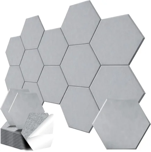 Miniatura 10 de Paquete de 12 paneles acústicos hexagonales, paneles autoadhesivos para amortiguar el sonido, paneles de espuma a prueba de sonido para paredes