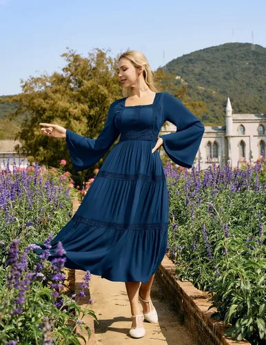 Miniatura 9 de Scarlet Darkness Vestido renacentista para mujer, vestido pirata, campesino, mangas acampanadas, vestidos largos con vuelo