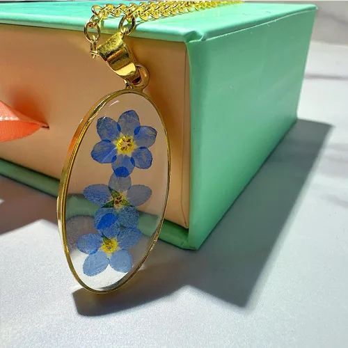 Miniatura 5 de Collar Forget Me Not – Collares de flores prensadas hechas a mano – Flores Forget-Me-Not que simbolizan el verdadero amor y respeto – Gran regalo
