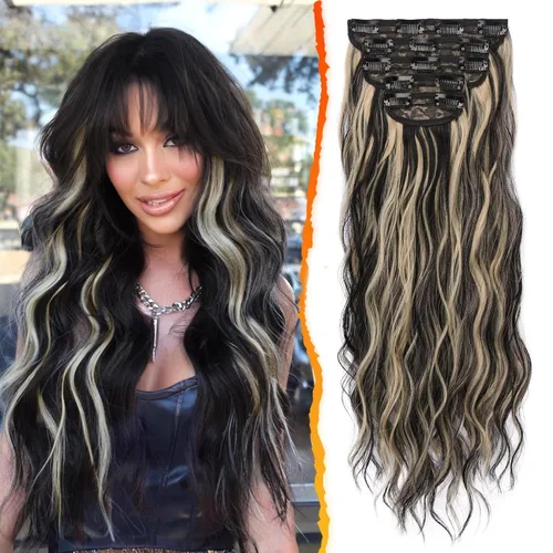 Miniatura 36 de BARSDAR Extensiones de cabello ondulado con clip, color marrón chocolate oscuro, extensiones de cabello con clip de 20 pulgadas para mujer, 5 piezas