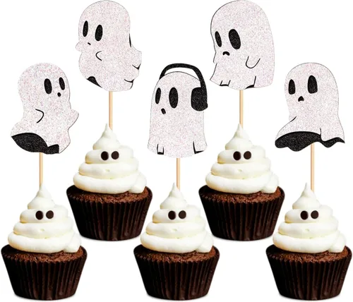 Miniatura 17 de 24 piezas de Halloween Baby Boo Cupcake Toppers Boo Ghost Cupcake Picks Baby Shower Halloween Boy Girl First Birthday Party Decoración Suministros