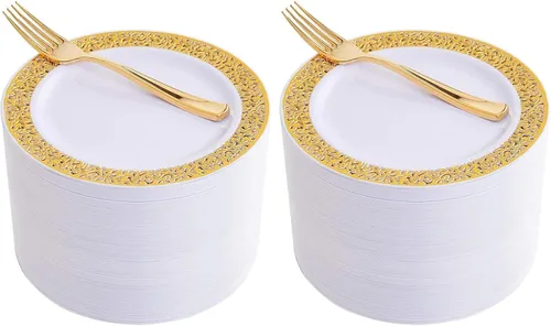 Miniatura 17 de WDF Platos de postre de plástico plateado con tenedores de plástico, 100 platos cuadrados desechables para aperitivos, platos pequeños con borde