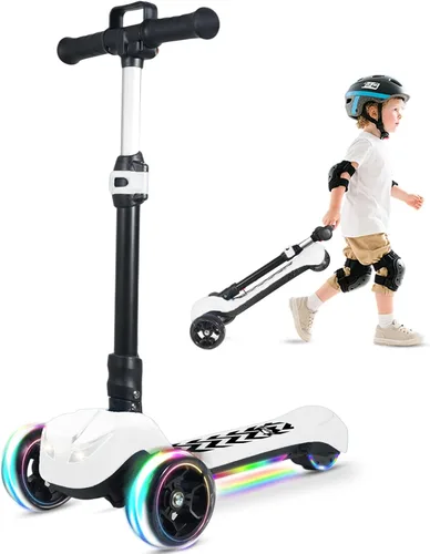 Miniatura 9 de Electric Scooter for Kids Ages 3-12, Full Body Lights Up, Wide Deck, 3 Adjustable Heights, 5MPH Safe Speed, 90min Riding, Foldable 3 Wheel Electric