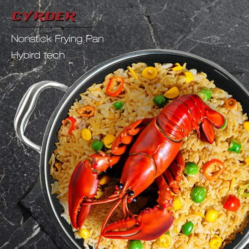 Miniatura 3 de Gran sartén de freír profunda híbrida antiadherente - 13 pulgadas 316L de acero inoxidable con tapa y asa de dos mangos, libre de PFOA, apta