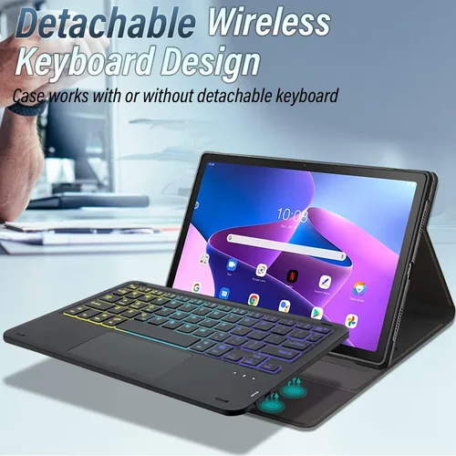 Miniatura 3 de Funda de teclado retroiluminado con panel táctil para Lenovo Tab M10 Plus 3ª generación de 10.6 pulgadas versión 2022, teclado inalámbrico