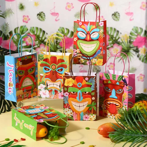 Miniatura 2 de 24 bolsas de regalo para fiesta Luau, bolsas de papel Aloha hawaianas, bolsas de regalo para fiesta Tiki, bolsas de regalo tropicales con asas