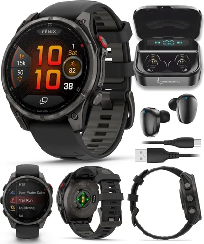 Miniatura 23 de Garmin Fenix 8 – 2 pulgadas, reloj inteligente multideporte GPS AMOLED, zafiro, titanio con banda de silicona naranja brillante/grafito, linterna
