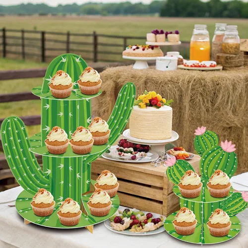 Miniatura 7 de 2 soportes para cupcakes de cactus, forma de cactus verde, decoración de fiesta mexicana para Cielito Lindo Three Esta cumpleaños, suministros