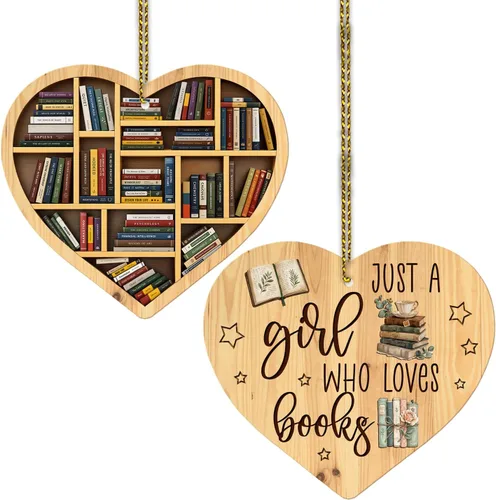 HYTURTLE Regalos de Libros Impresos Planos en 2D para Amantes de los Libros - Adorno de Madera Navideño de Libros para Decoración del Árbol -