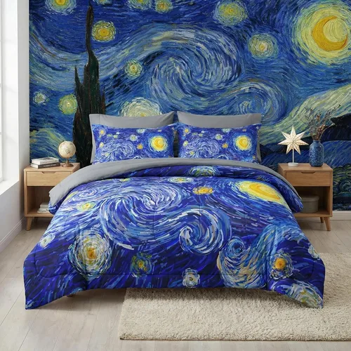 Miniatura 9 de Pamnest Juego de edredón tamaño Twin, juego de ropa de cama de mármol azul profundo de 5 piezas para niños y adultos, juegos de sábanas de piedra
