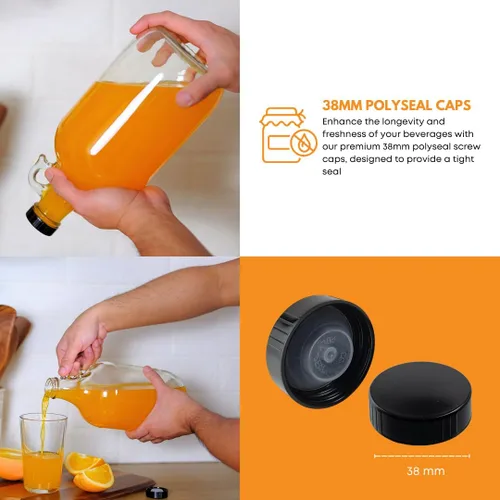 Miniatura 4 de FastRack - Jarras de vidrio de 0.5 galones Paquete de 2 con tapas Polyseal Jarra de vidrio transparente de medio galón ideal para almacenamiento