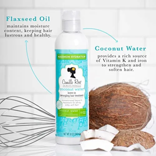 Miniatura 3 de Camille Rose Acondicionador sin enjuague con agua de coco, tratamiento concentrado para desenredar el cabello para una máxima hidratación y mechones