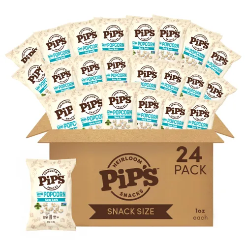 Palomitas de Maíz Mini Tradicional de Pipcorn por Heirloom Pip's Snacks - Sal Marina, 1 oz 24 pz - Paquetes de Snack Saludables y Sin Gluten, Maíz