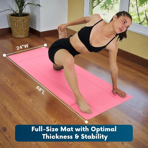 Miniatura 4 de Esterilla de yoga plegable gruesa, en 6 combinaciones; mayor soporte y protección para las articulaciones, sistema de alineación corporal y Rosado