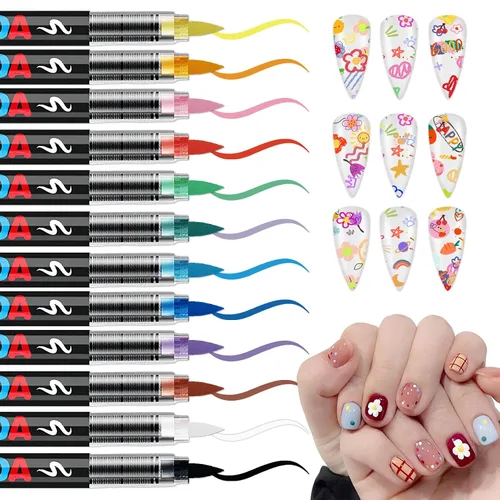 Miniatura 13 de IONSGAKO Juego de bolígrafos de arte de uñas de 12 colores, bolígrafos de esmalte de uñas, bolígrafo de dibujo de arte de uñas, secado rápido