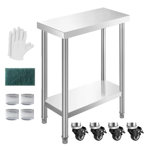 NSF - Mesa de acero inoxidable para preparación y trabajo con ruedas de 24 x 12 pulgadas, mesa de cocina comercial de metal con estante inferior y