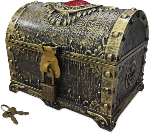 Caja de Almacenamiento Flyekist para Niños, Cofre del Tesoro Pirata, Rojo con Incrustaciones de Rinstones en la Parte Superior, Cofre Decorativo