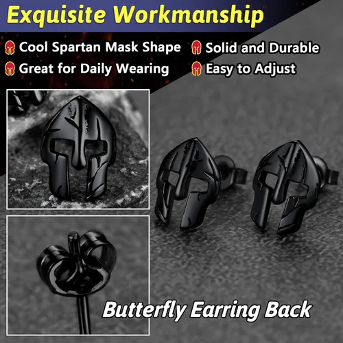 Miniatura 5 de FaithHeart Spartan - Aretes de casco para hombres y mujeres, acero inoxidable, chapado en oro de 18 quilates, joyería de Grecia con delicado