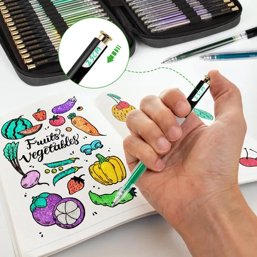 Miniatura 6 de Bolígrafos de gel retráctiles con purpurina, 72 colores de gran capacidad, bolígrafos de tinta de gel metálica multicolor con purpurina de 0.039 in
