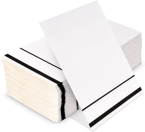 Miniatura 2 de Gift Boutique Paquete de 100 Servilletas de Invitados Forradas con Ribete Negro de Papel Desechable Elegante Servilleta de Mano para Cena Baño Boda