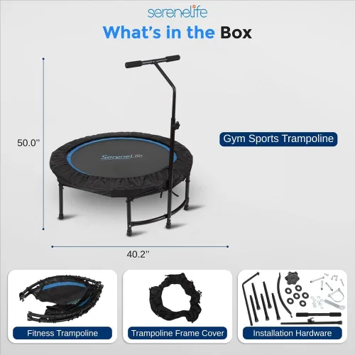 Miniatura 7 de SereneLife 40"/50" Mini Trampoline for Adults - 450/550LBS Fitness Trampoline with Reinforced Springs & Adjustable Safety Handle - Stable & Quiet