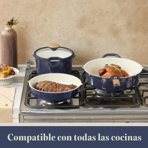 Miniatura 8 de CAROTE Juego de 21 utensilios de cocina de titanio, juego de ollas y sartenes antiadherentes, juego de cocina de cocina con mango desmontable, Azul
